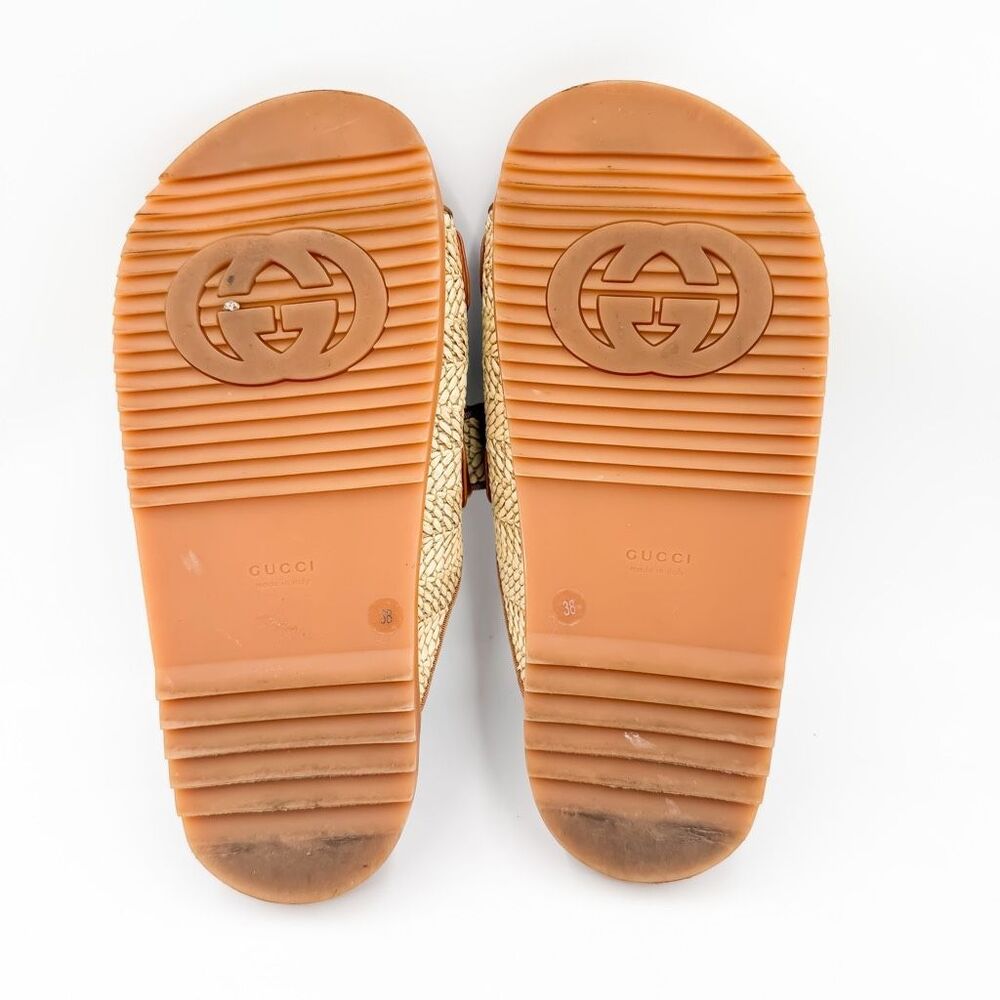 Gucci GG Logo Monogram Raffia Sandals Slides EU 38 US 8 - Picture 9 of 12